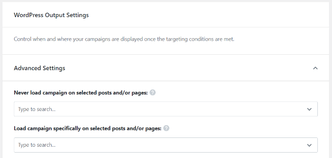 Specify pages to load the campaign Specify pages to load the campaign