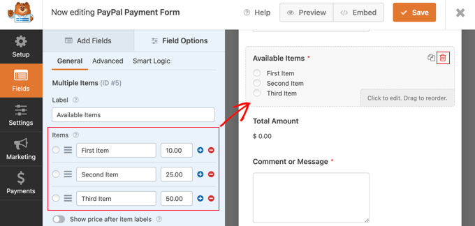 Customize the Multiple Items List Customize the Multiple Items List