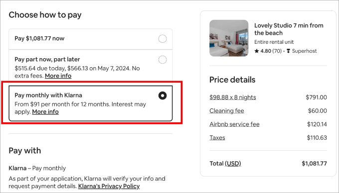 comment-shortcuts-wordpress buy now pay later option example