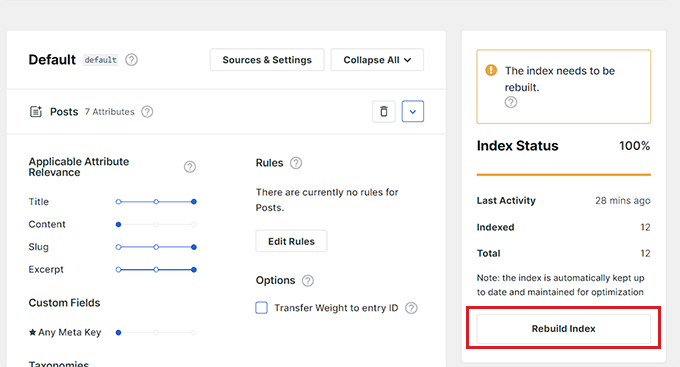 Click the Rebuild Index button Click the Rebuild Index button