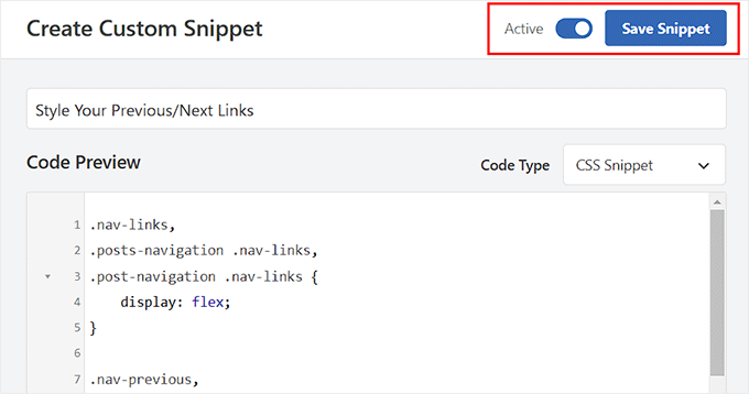 Save previous/next link styling snippet Save previous/next link styling snippet