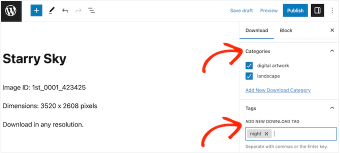 Adding categories and tags to digital art or graphic files Adding categories and tags to digital art or graphic files