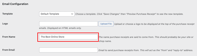 Adding 'from name' to the purchase confirmation email Adding 'from name' to the purchase confirmation email