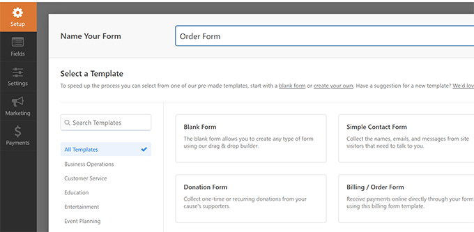 Form name and template Form name and template
