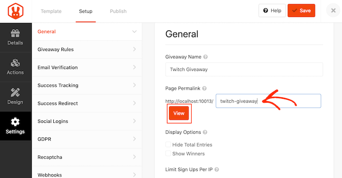 Setting the permalink for your giveaway landing page Setting the permalink for your giveaway landing page