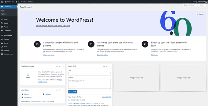 WordPress admin area WordPress admin area