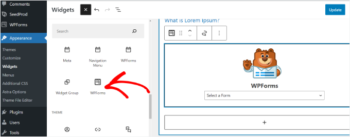 Add WPForms widget block