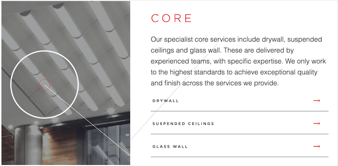 An example of a services section An example of a services section