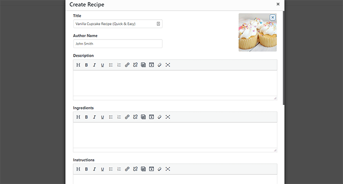 Recipe interface Recipe interface