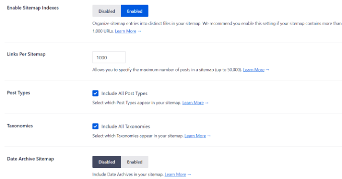 View more sitemap settings View more sitemap settings