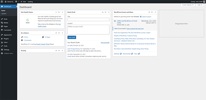 WordPress dashboard WordPress dashboard