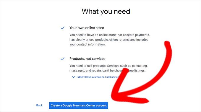 Click the Create Google Merchant Account button Click the Create Google Merchant Account button