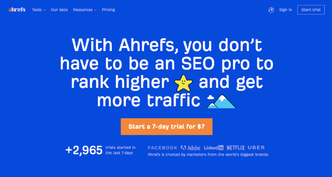 The Ahref keyword tool's front page Ahrefs