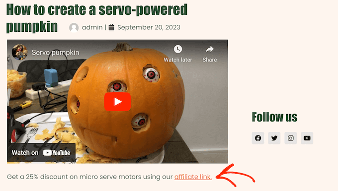 An example of an affiliate link on a video website An example of an affiliate link on a video website