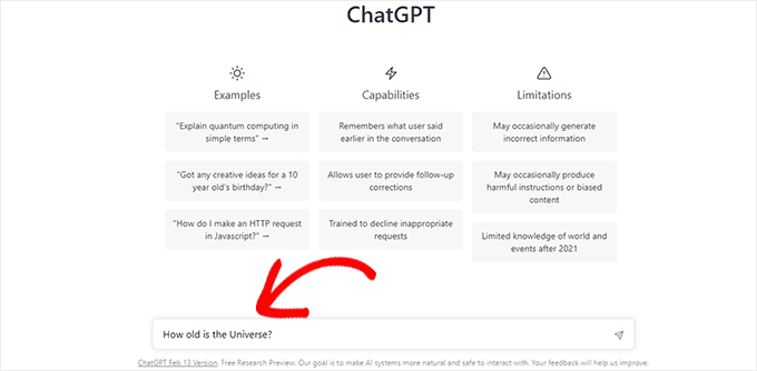 Entering your text prompt in ChatGPT Entering your text prompt in ChatGPT