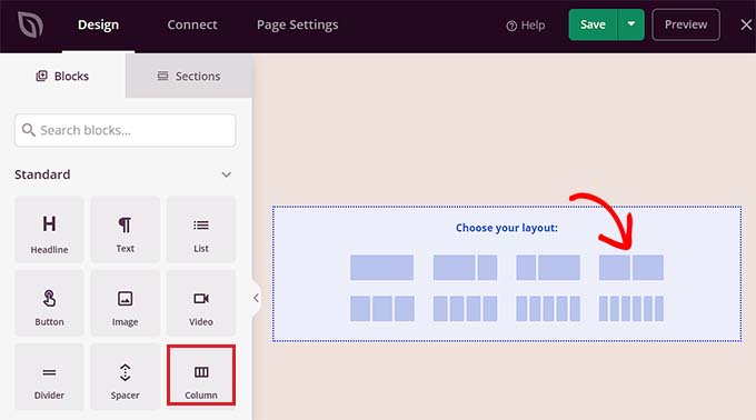 Add the Column Block in SeedProd Add the Column Block in SeedProd