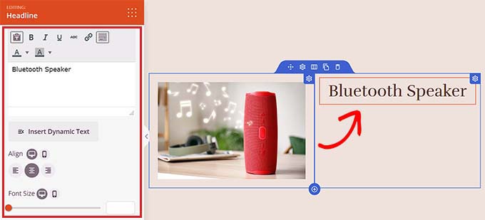 Add the heading block and type product title Add the heading block and type product title