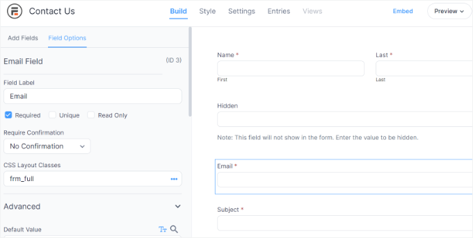 Edit existing fields in Formidable Forms