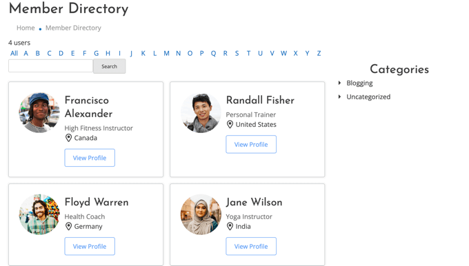 Member Directory Displayed in a Grid Member Directory Displayed in a Grid