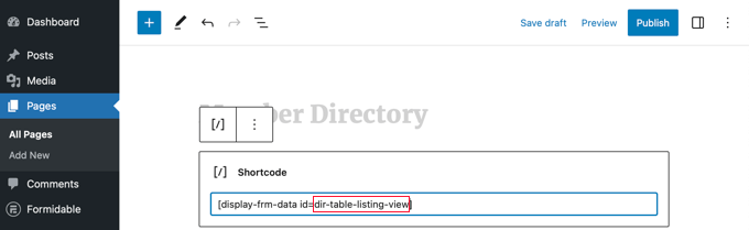 Shortcode to Display the Directory in a Table Shortcode to Display the Directory in a Table