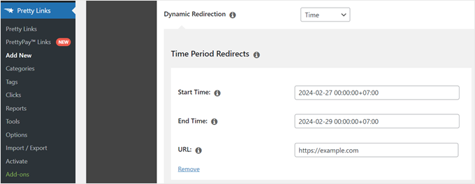 Pretty Links' time period feature Pretty Links' time period feature