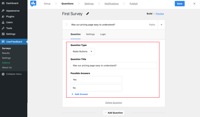 Customizing a UserFeedback Question Customizing a UserFeedback Question