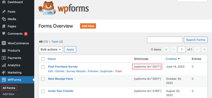 Finding the Survey Shortcode in WPForms Finding the Survey Shortcode in WPForms