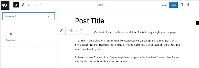 Adding a Paragraph block to a full-site template Adding a Paragraph block to a full-site template
