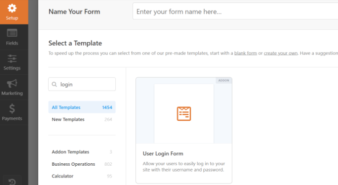 Select User Login Form Template WPForms Select user login form template