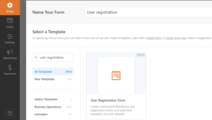 Select User Registration Form Template WPForms Select user registration form template in wpforms