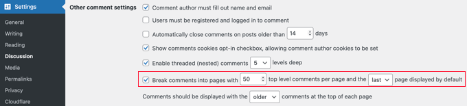 Break comments in pages Break comments in pages