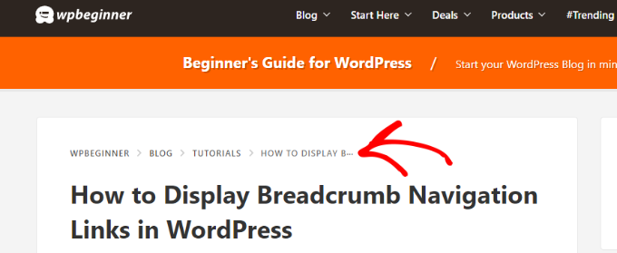 An example of breadcrumb navigation on a WordPress blog or website An example of breadcrumb navigation on a WordPress blog or website
