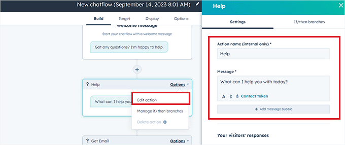 configure chatbot action settings configure chatbot action settings