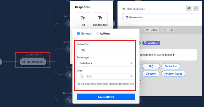 Configure main menu bot response Configure main menu bot response