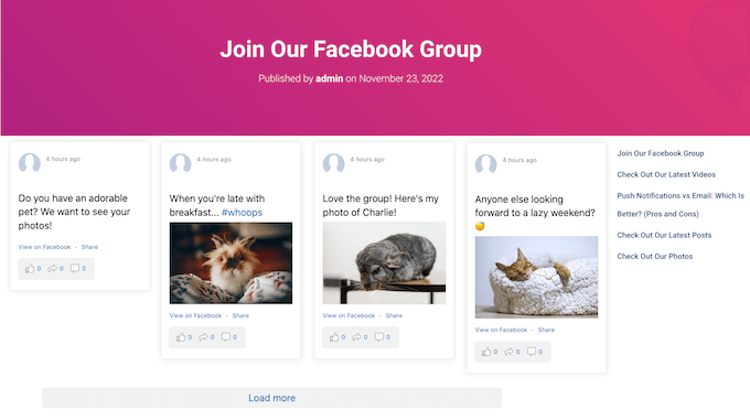 An example of an embedded Facebook group feed, created using Smash Balloon An example of an embedded Facebook group feed, created using Smash Balloon