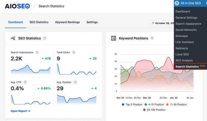 Viewing your search statistics inside the WordPress dashboard Viewing your search statistics inside the WordPress dashboard