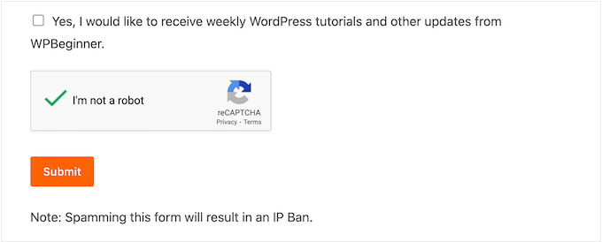 WPBeginner's spam protection feature WPBeginner's spam protection feature