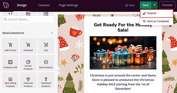 Publish landing page for the holiday sale Publish landing page for the holiday sale