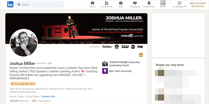 Example of an online coach with a LinkedIn presence Example of an online coach with a LinkedIn presence