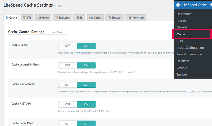 LiteSpeed Cache advanced settings LiteSpeed Cache advanced settings