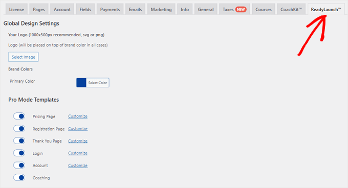 The ReadyLaunch tab in MemberPress' settings The ReadyLaunch tab in MemberPress' settings