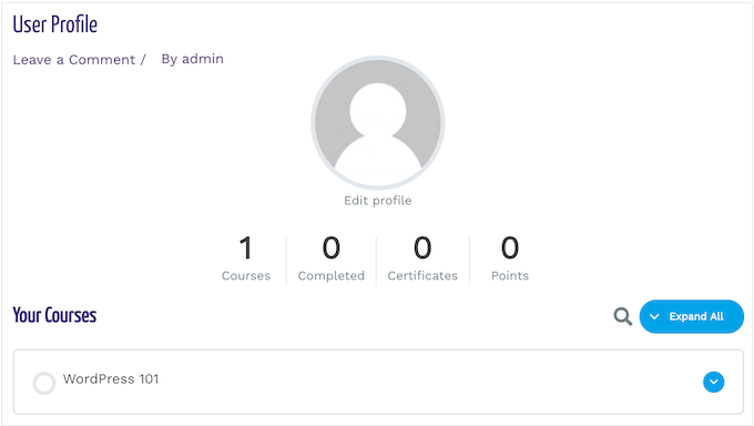 An example of a learner profile, created using LearnDash An example of a learner profile, created using LearnDash