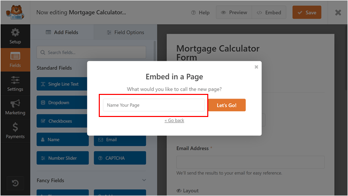 Creating a new page to embed the WPForms form in Creating a new page to embed the WPForms form in