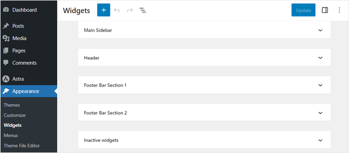 Widget areas in the Astra theme Widget areas in the Astra theme