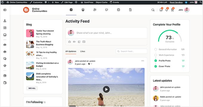 An example of a BuddyBoss WordPress social theme