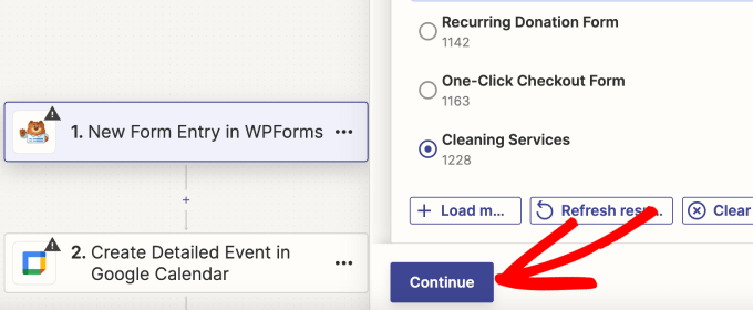 continue button in Zapier continue button in Zapier