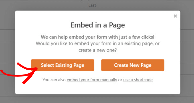 select existing page to embed WPForms select existing page to embed WPForms