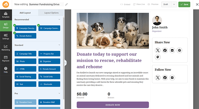 Nextiva WPCharitable campaign designer