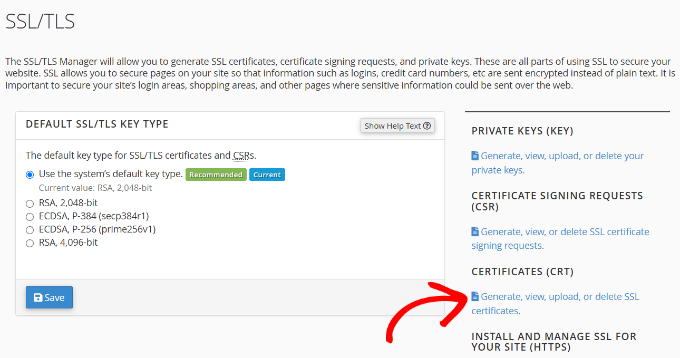 Open CRT section in cPanel Open CRT section in cPanel