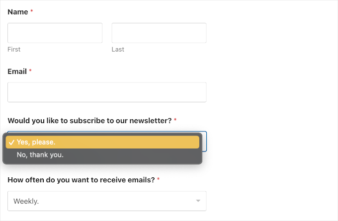 yith-rule-save-min A contact form with dropdown fields embedded on a WordPress website